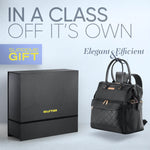 Black Yarn Storage Backpack for Knitting & Crocheting on the Go - Faux Leather Water-Resistant Bag with USB Port