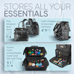 Black Yarn Storage Backpack for Knitting & Crocheting on the Go - Faux Leather Water - Resistant Bag with USB Port - CRAFTISS
