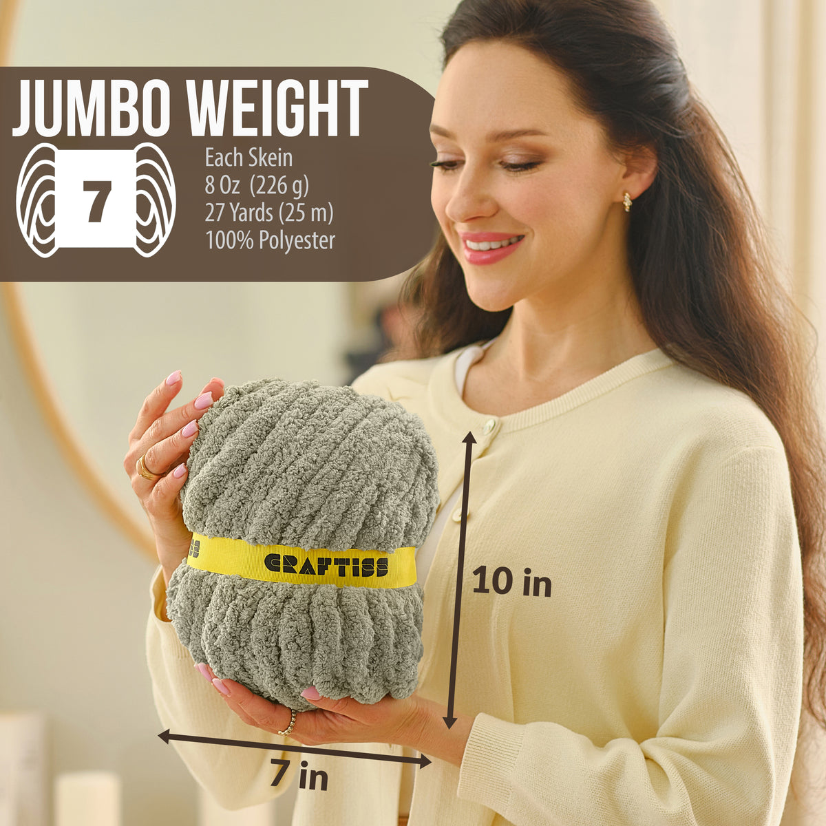 8 Rolls Chunky Chenille Yarn for Crocheting - Jumbo 7 Weight (27 yds, 8 oz Each Skein), Bulky Thick Crochet Knit Blanket Chunky Yarn for Hand Knitting - CRAFTISS