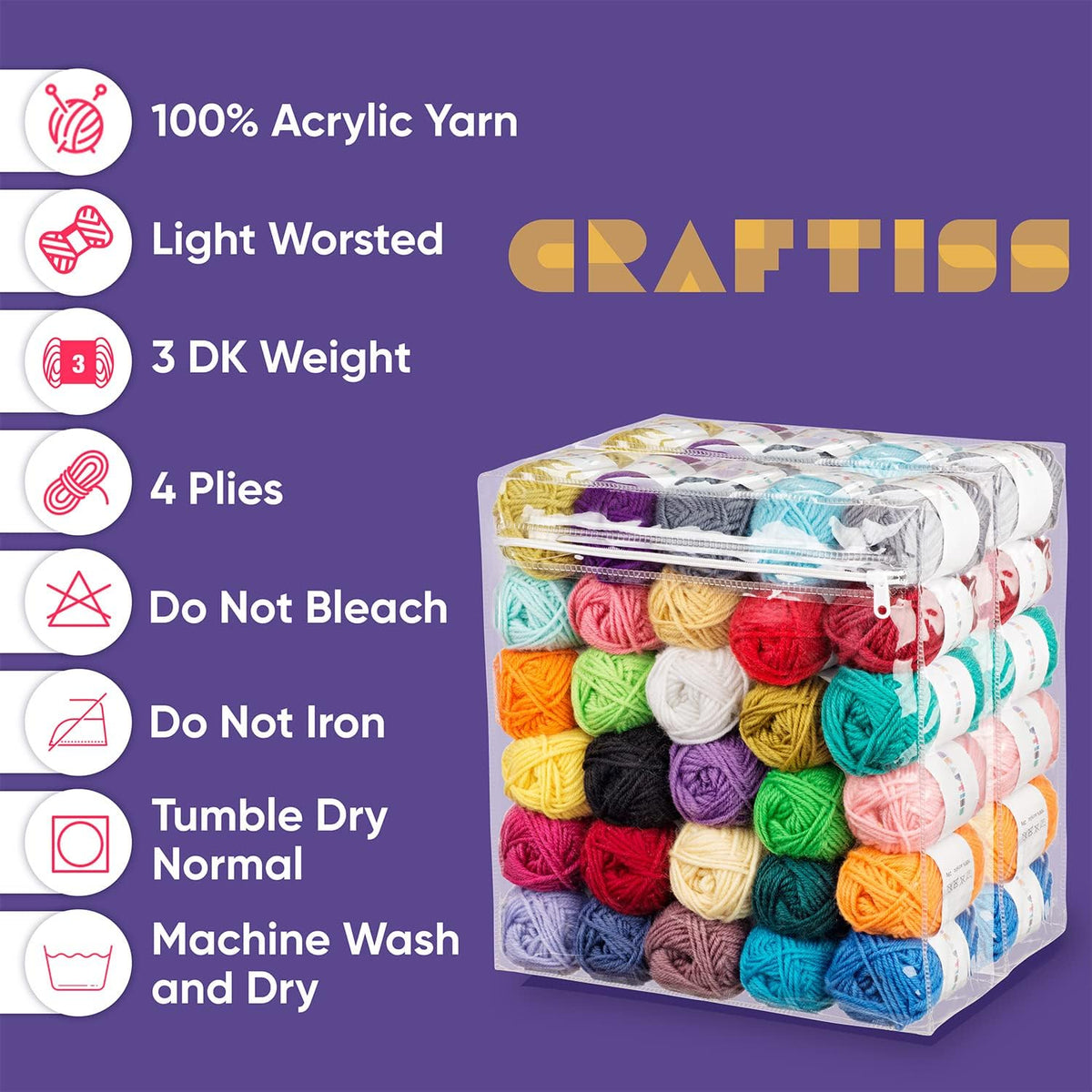 60*0.7 Oz Acrylic Yarn Skeins - 2600 Yards of Soft Yarn for Crocheting, Knitting and Craft Projects - CRAFTISS