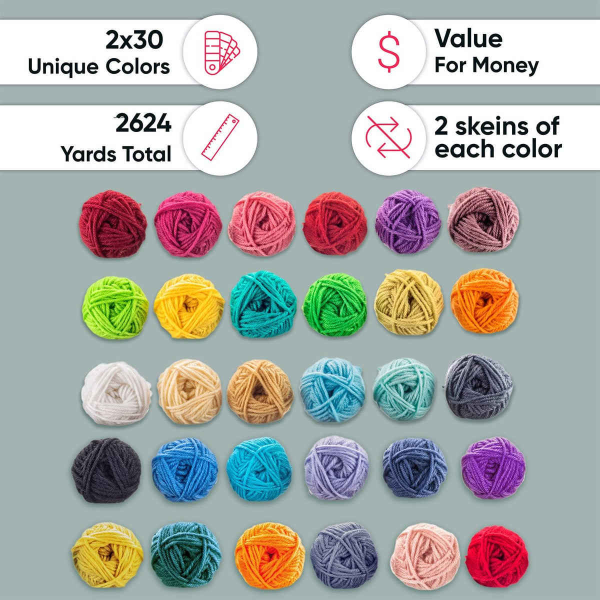 60*0.7 Oz Acrylic Yarn Skeins - 2600 Yards of Soft Yarn for Crocheting, Knitting and Craft Projects - CRAFTISS