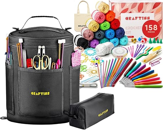 CRAFTISS Crochet Kit 158 pcs + Black Yarn Storage Bag Bundle - CRAFTISS