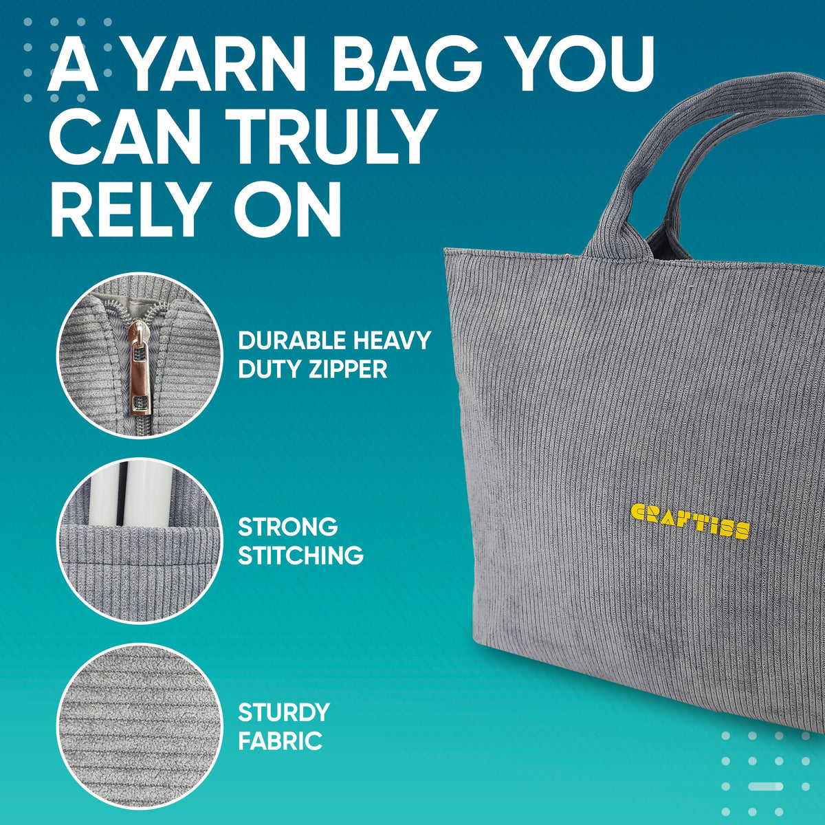 CRAFTISS Crochet Bag Yarn Storage - Christmas Gift - Durable Corduroy Yarn Bag for Crochet Accessories - Organizer with Knitting Accessories Case - CRAFTISS