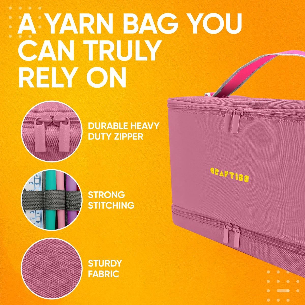 CRAFTISS Crochet Bag Yarn Storage - Christmas Gift - Durable Canvas Yarn Bag for Crochet Accessories - Organizer with Built-in Knitting Accessories Case - CRAFTISS