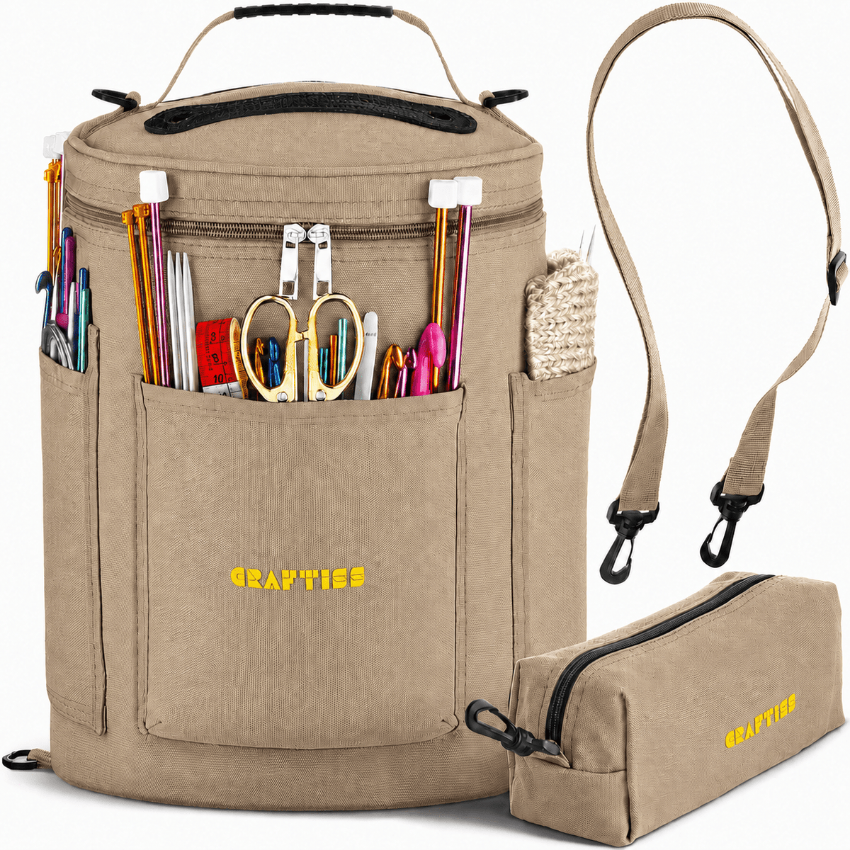 Yarn Storage Bag - Tote Yarn Bag, Durable Knitting and Crochet Organizer with Needle Case - CRAFTISS