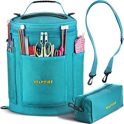 Turquoise Yarn Storage Bag - Tote Yarn Bag, Durable Knitting and Crochet Organizer with Needle Case - CRAFTISS