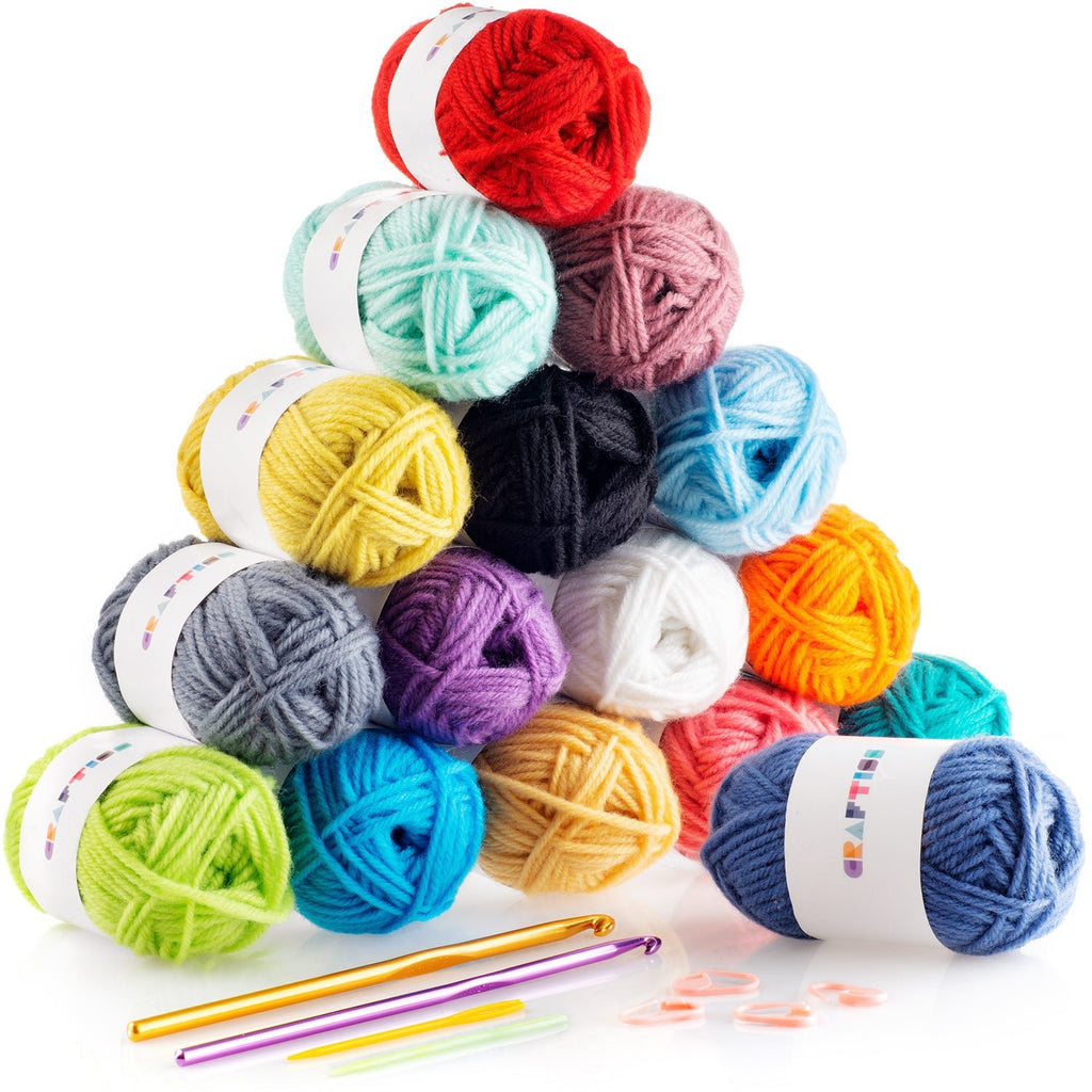 16 colorful DK acrylic yarn skeins