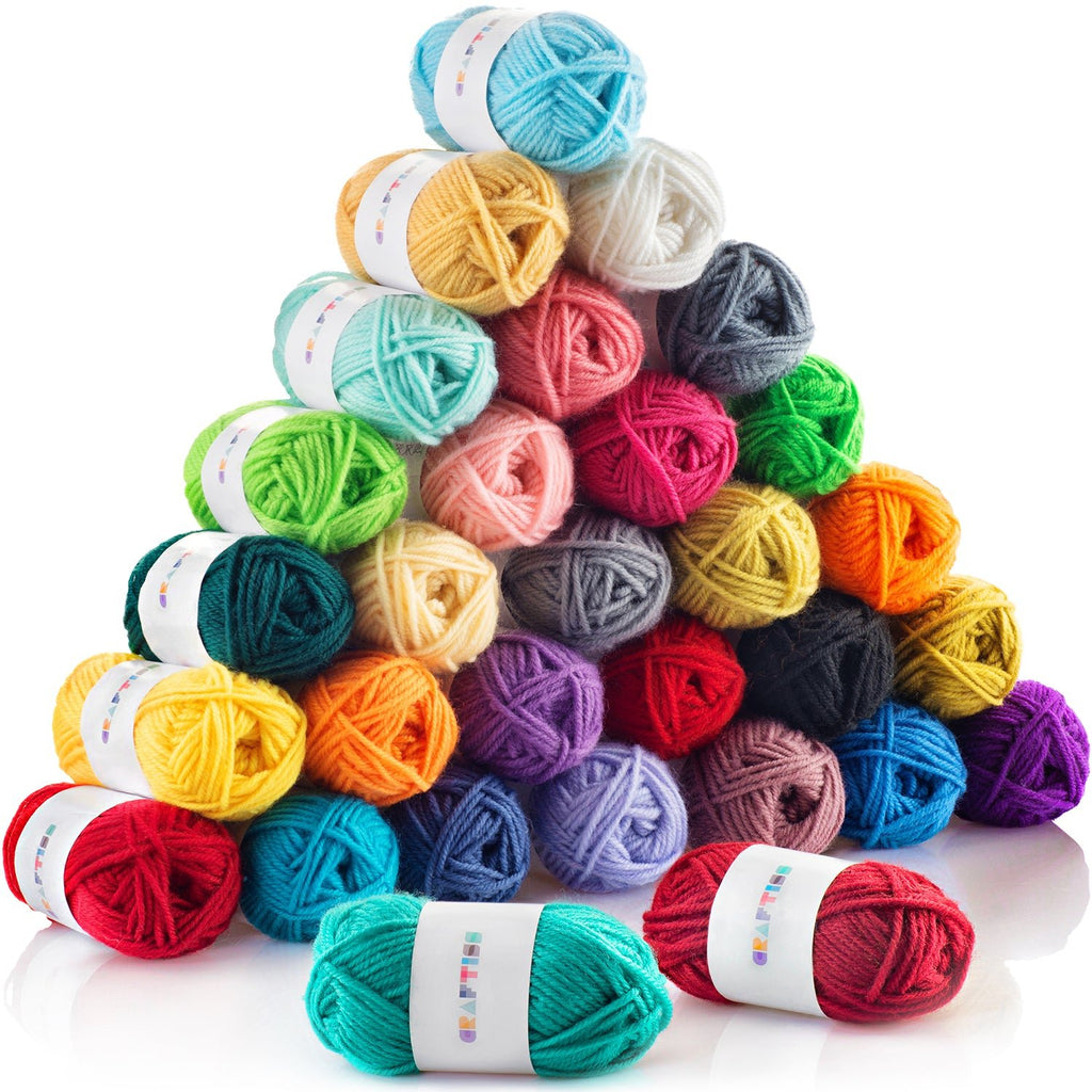 30 colorful DK acrylic yarn skeins