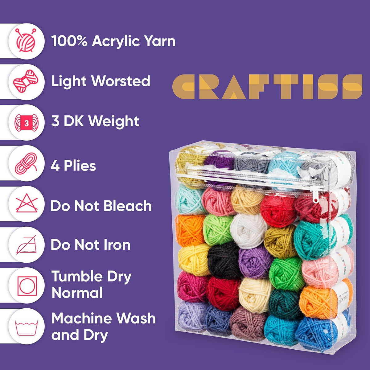 30*0.7 Oz Acrylic Yarn Skeins Unique Colors - Bulk Yarn Kit - 1300 Yards - Perfect for Any Mini Project - CRAFTISS