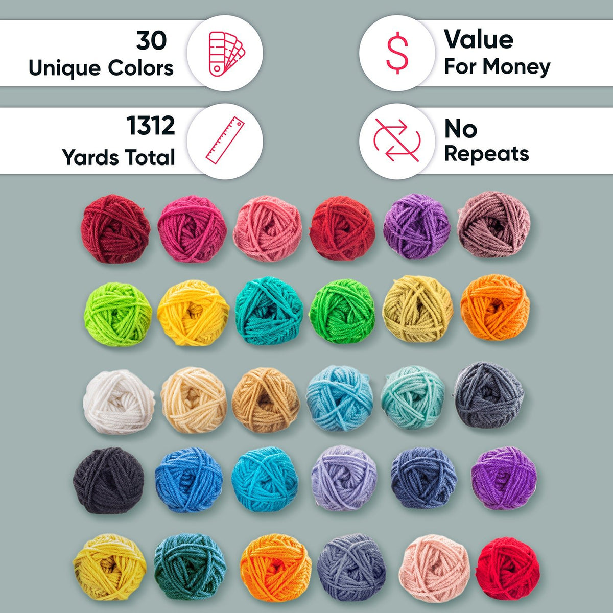 30*0.7 Oz Acrylic Yarn Skeins Unique Colors - Bulk Yarn Kit - 1300 Yards - Perfect for Any Mini Project - CRAFTISS