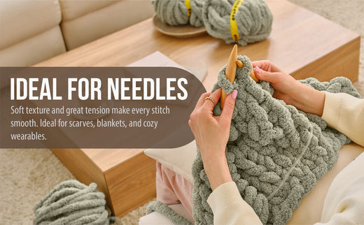 Chunky chenille yarn ideal for needles