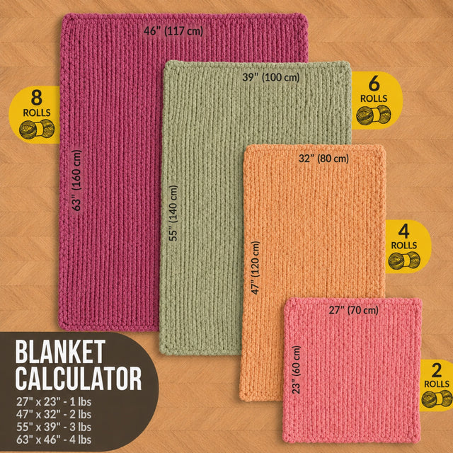 Blanket size calculator for 2, 4, 6 and 8 rolls