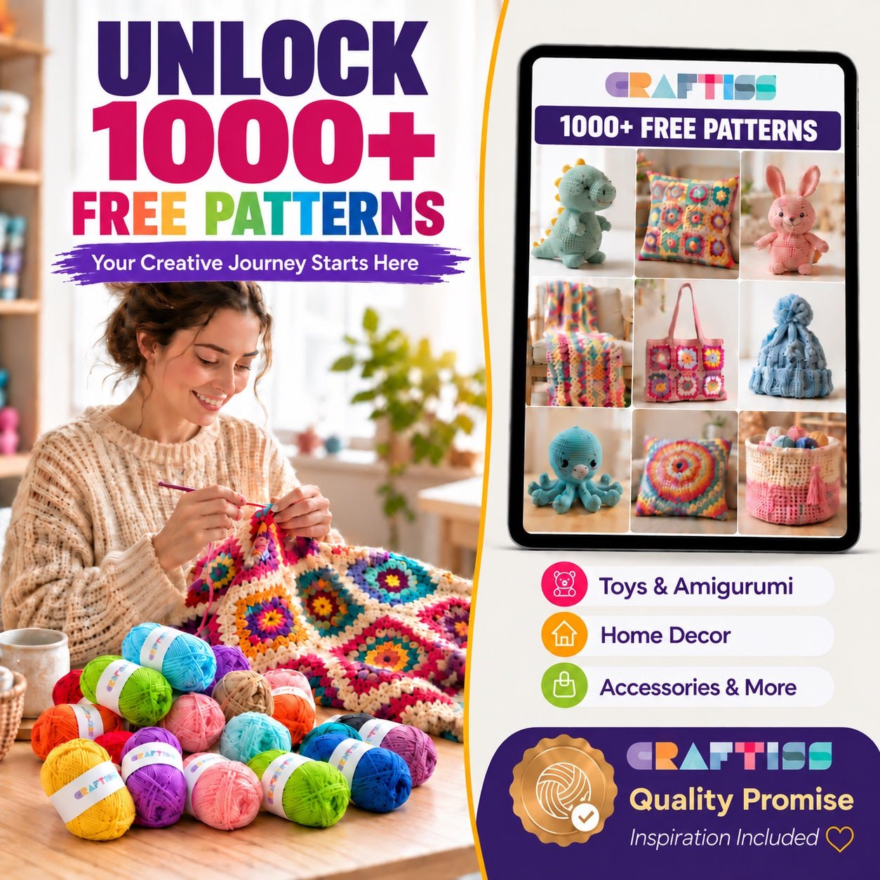 CRAFTISS free pattern library with colorful crochet project ideas